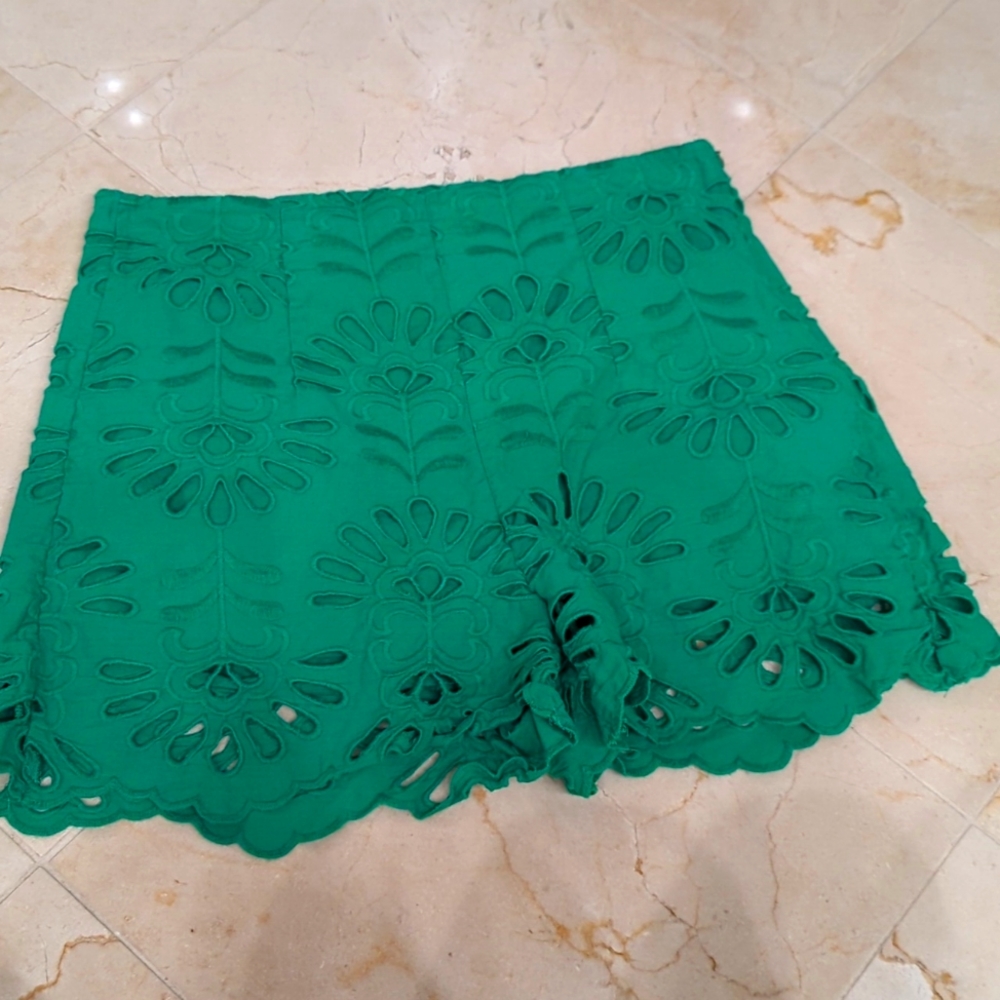 Zara Eyelet Green Shorts Size M